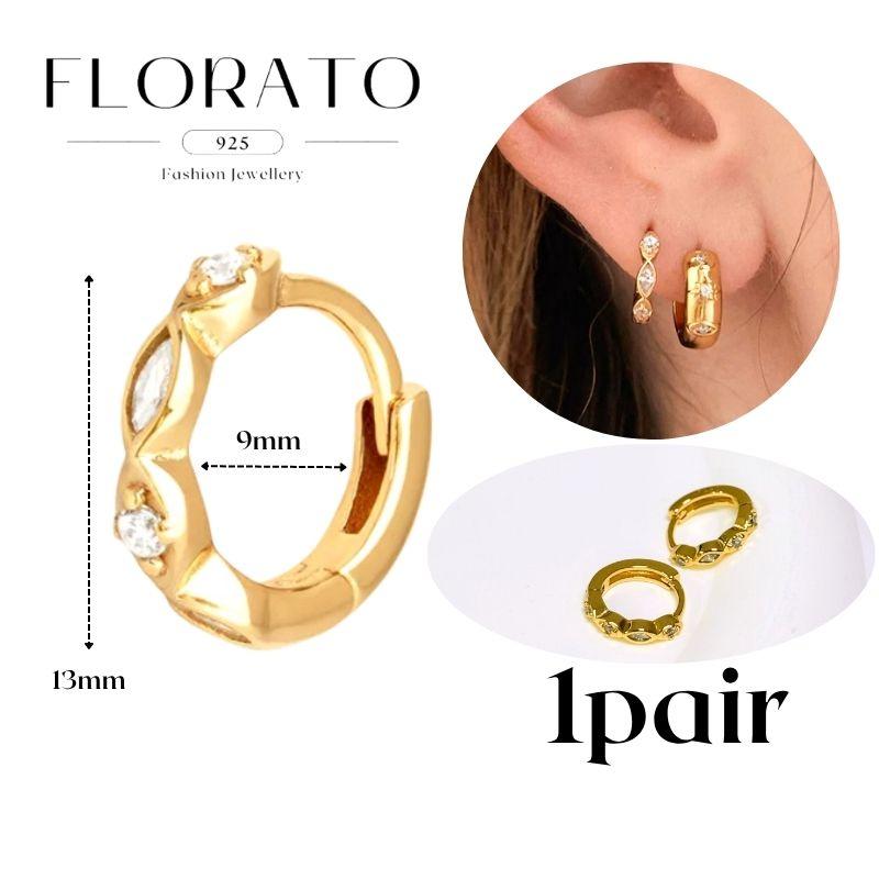 Perforation 925 Silver Ear Needle Minimalist Hoop Earrings Metallic Gold Earrings For Women CZ Fashion Jewelry
