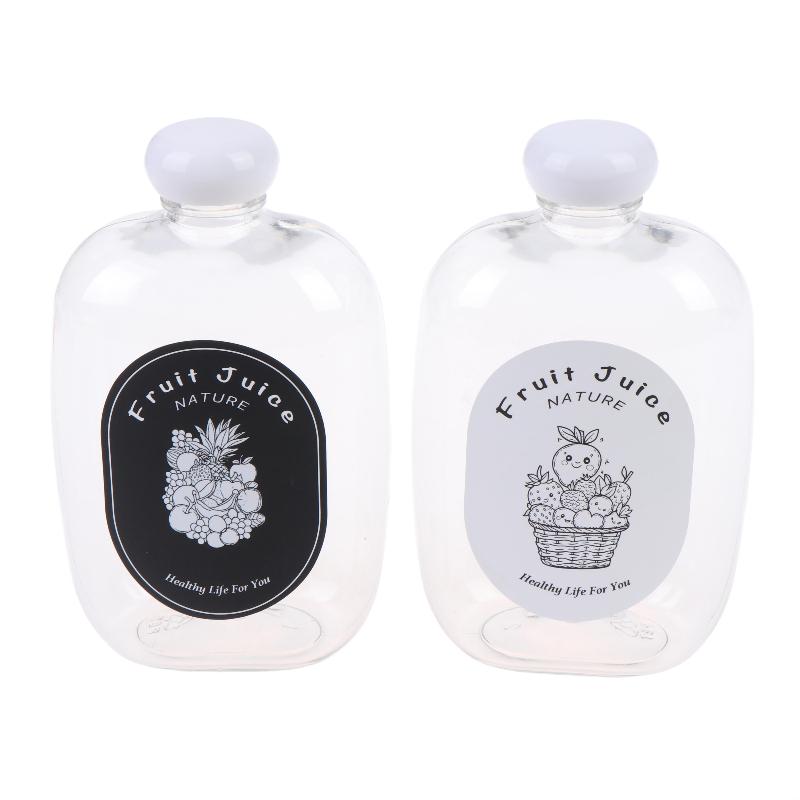 350Ml Flat Drink Bottle Reusable Plastic Fruit Juice Bottles Beverage Container For Juice Milk Tea Cold Drink Shop Home Use
