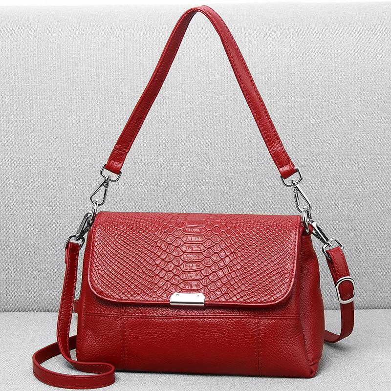 First Layer Cowhide Leather Bag Women'S Fashion Snake Pattern Embossed Versatile Middle-Aged Women'S Bag Mother Messenger Bag