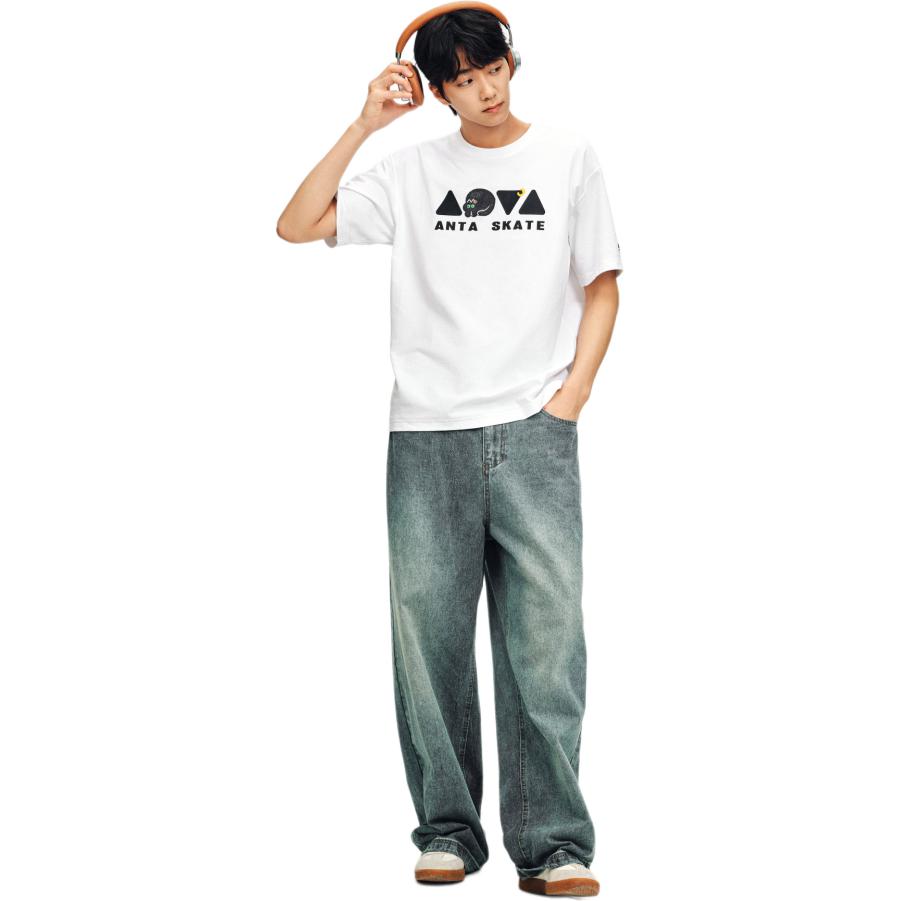 Anta Casual Comfortable Breathable Loose Fit Round Neck Letter Short Sleeve T-Shirt Unisex Tops 172538108-1