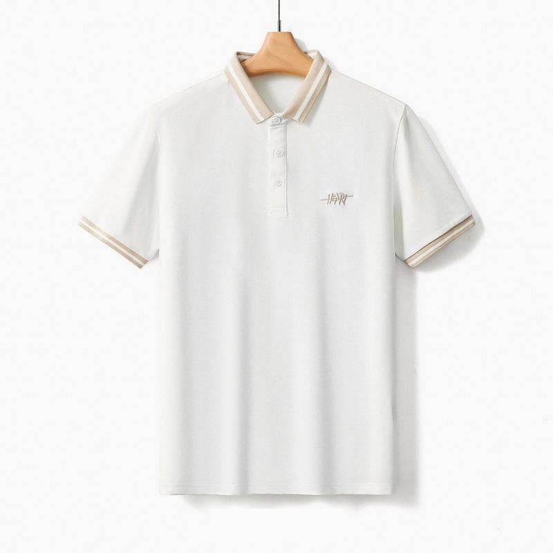 Color-Blocked Polo Shirt Short-Sleeved Men s Summer New Style 2024 Embroidered Lapel T-Shirt Export Men s Collared T-Shirt Beige XL
