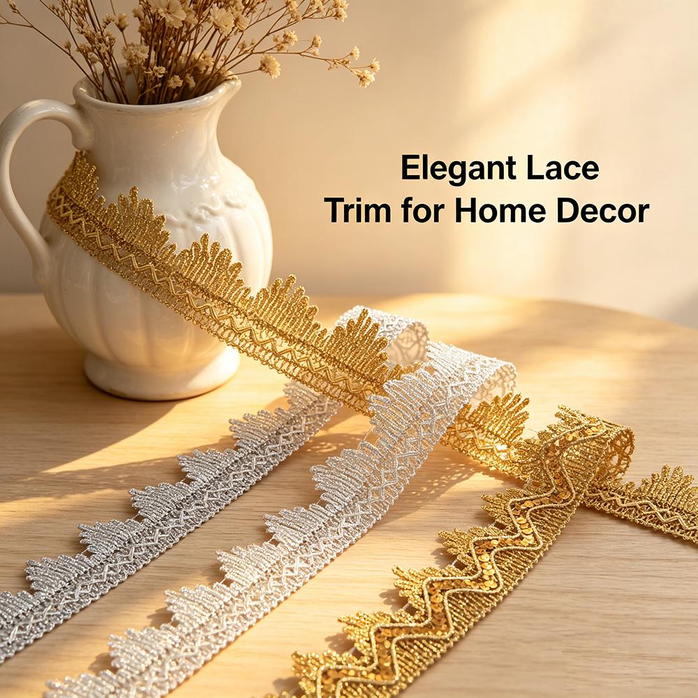 4 meters/13.12ft each pack Golden Metallic Wavy Fringe Lace Trim Vintage Wave Laces sequin Scalloped Decorative Ribbon for Wedding Dress