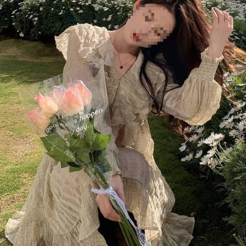 Vintage French Style Dress And Vest Suit With Ruffle Details For Women Spring