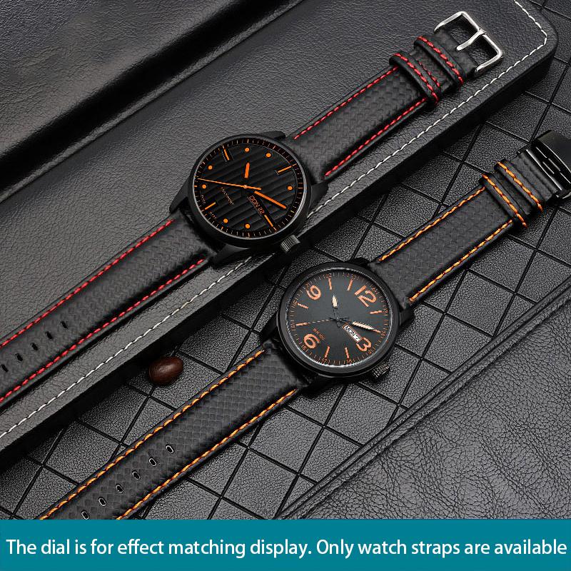 18mm 20mm 21mm 22mm 23mm 24mm Cinturino Orologio in Pelle con Motivo Fibra di Carbonio Cuciture Nere Rosse Arancioni Cinturino Orologio Accesso Orologio da Uomo