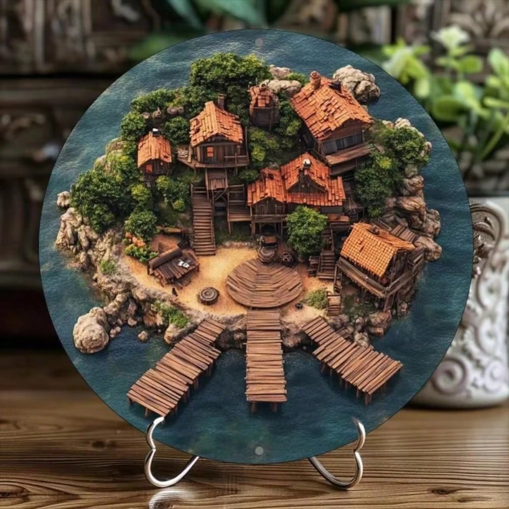 

Metal Tin Sign Maritime Bliss Coastal Town Round Wall Art Home Bar Cafe Decor 20x20 різнокольоровий