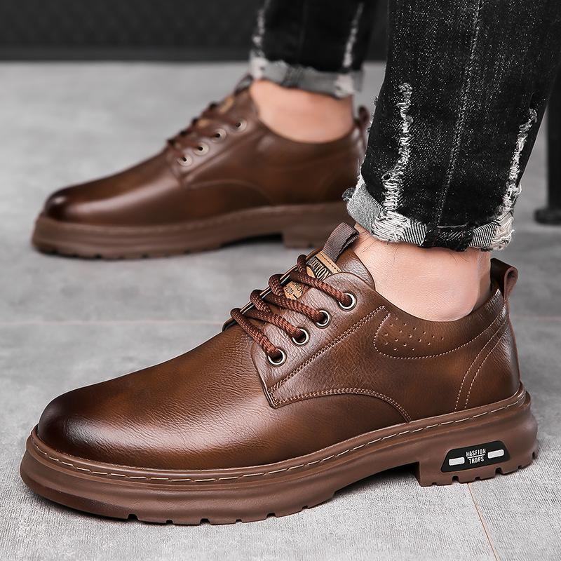 2025 spring new men's handmade online casual leather shoes men's retro trend tooling big head leather shoes 2025