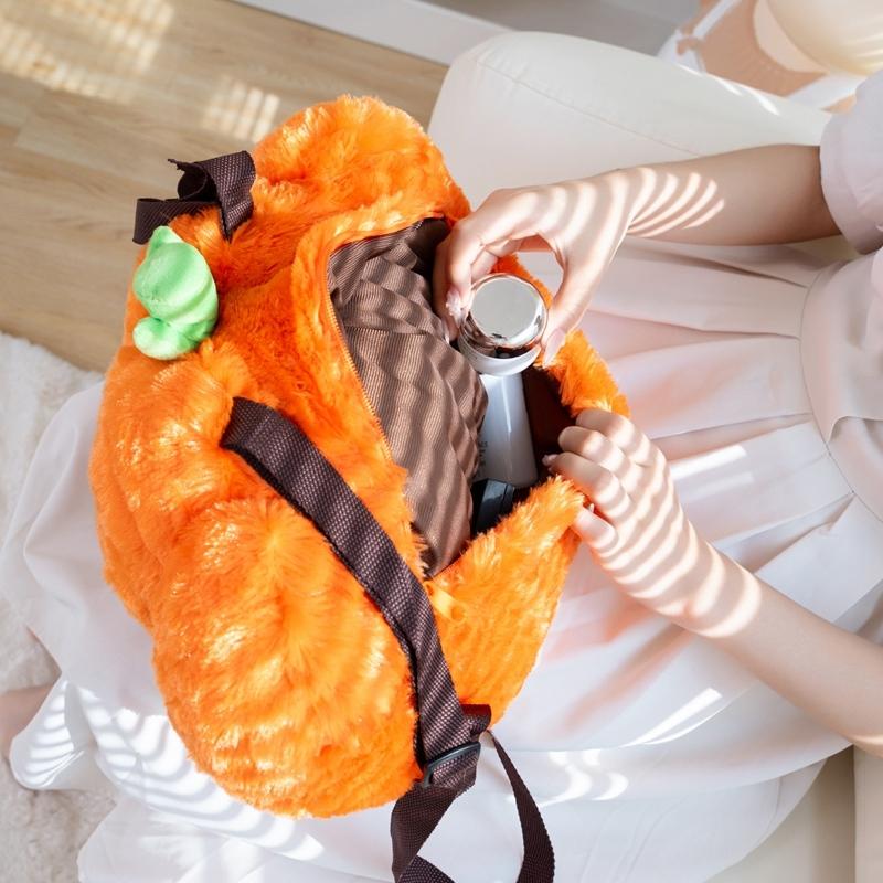 Cute Halloween Grimace Pumpkin Plush Backpack Creative Comfy Warm Cartoon Pumpkin Bag To Put Things Inside Nice Festival Gift