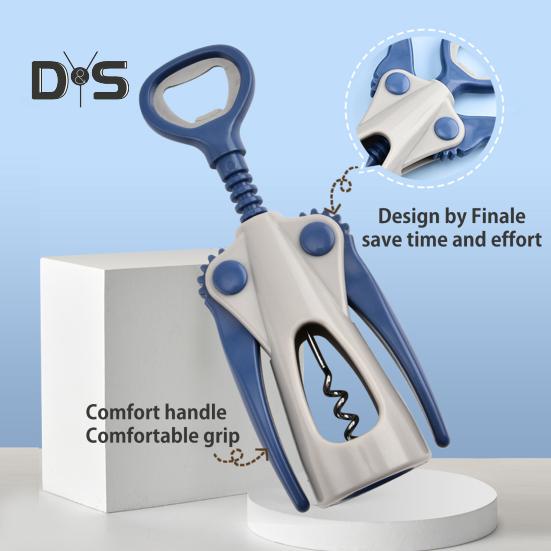 Otvírák na víno s ergonomickou rukojetí, křídlovou vývrtkou a protiskluzovou rukojetí, otvírák na lahve s dvojitou funkcí pro korkové pivní uzávěry, přenosný barový nástroj pro domácí párty