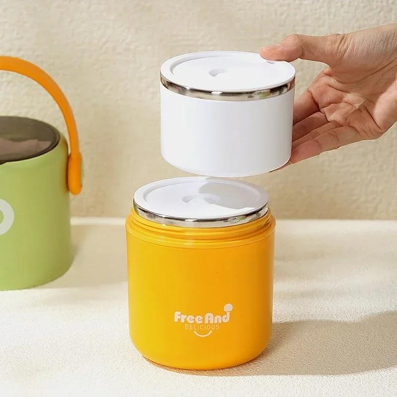 Portable Double-layer Lunch Box for Kids 304 Stainless Steel Insulated Bento Box with Handle Office Worker Food Containers