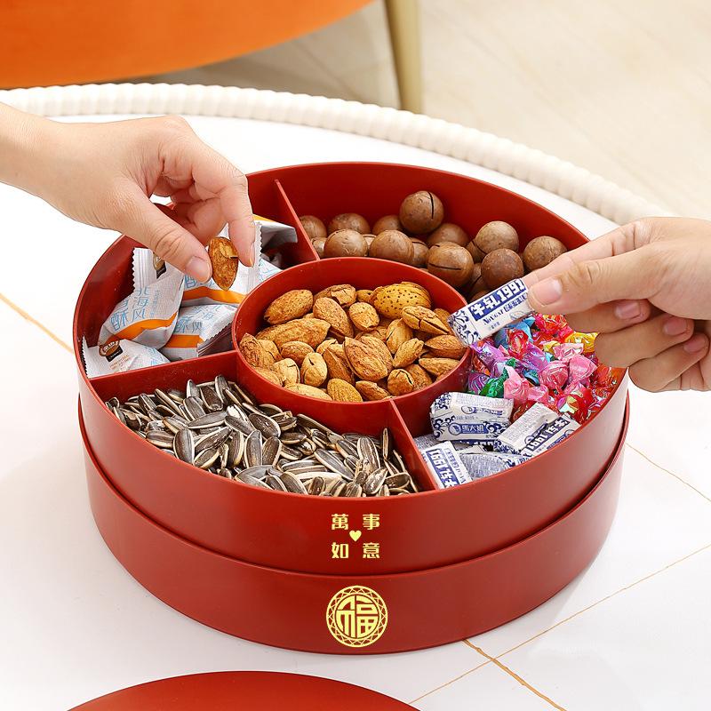Fruit Plate Household Living Room Coffee Table Fruit Plate Candy Box Dried Fruit Box Chinese New Year Snacks Plate Festive Housewarming Storage Box
