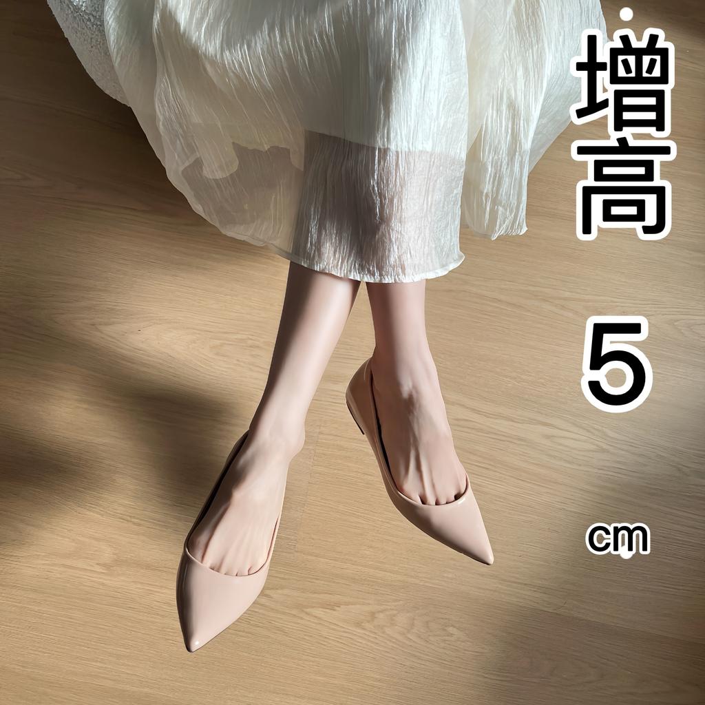 French sexy pointed head inner height increase of 5 cm shallow mouth women's shoes versatile temperament finger seam single shoes women's c