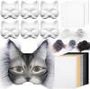 6 Set DIY Therian Mask Kit Paper Blank Cat Mask with Felt Fabric Sheet Plush Faux Fur Eye Mesh for Cosplay Birthday Party Gifts