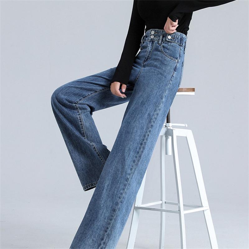 Winter Women High Waist Thickening Warm Straight Jeans Simple Fleece Warm Slim Fit Stretch Ladies Casual Denim Wide leg trousers