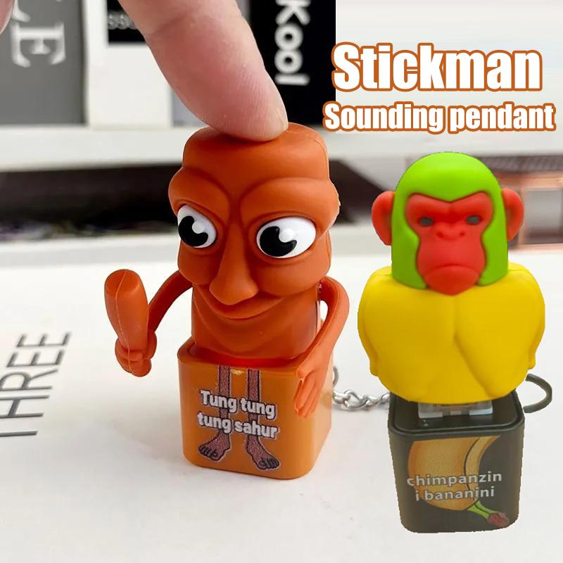 Creative Monkey Keyboard Figure With Voice Decompression Button Keychain Pendant Fun Decompression Toy