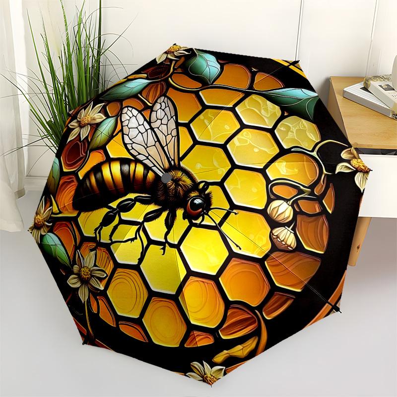 Bee HoneycombThemed Automatic Opening and Closing Umbrella 8 Ribs, Suitable for Leisure and Going Out, Outdoor Accessory, Gothic Style, Fa