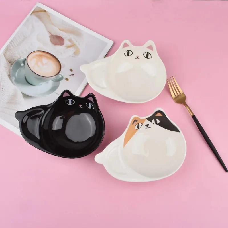 Ceramics Cute Cat Salad Bowl One Ear Dessert Bowl Japanese Three-coloured Cat Ceramic Tableware Home Kitchen Supplies Dinnerware