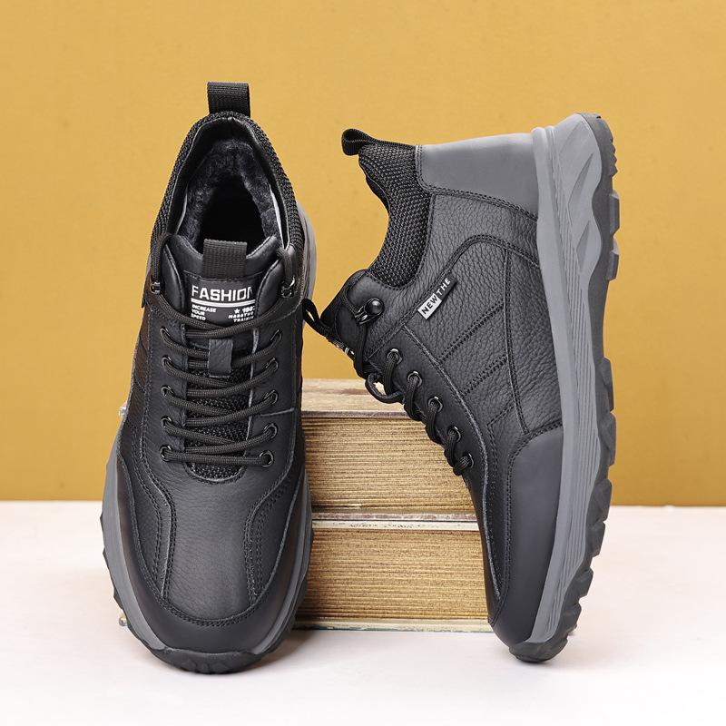 The first layer of cowhide winter new men's cotton shoes genuine leather velvet sports shoes wool casual shoes Northeast men's shoes