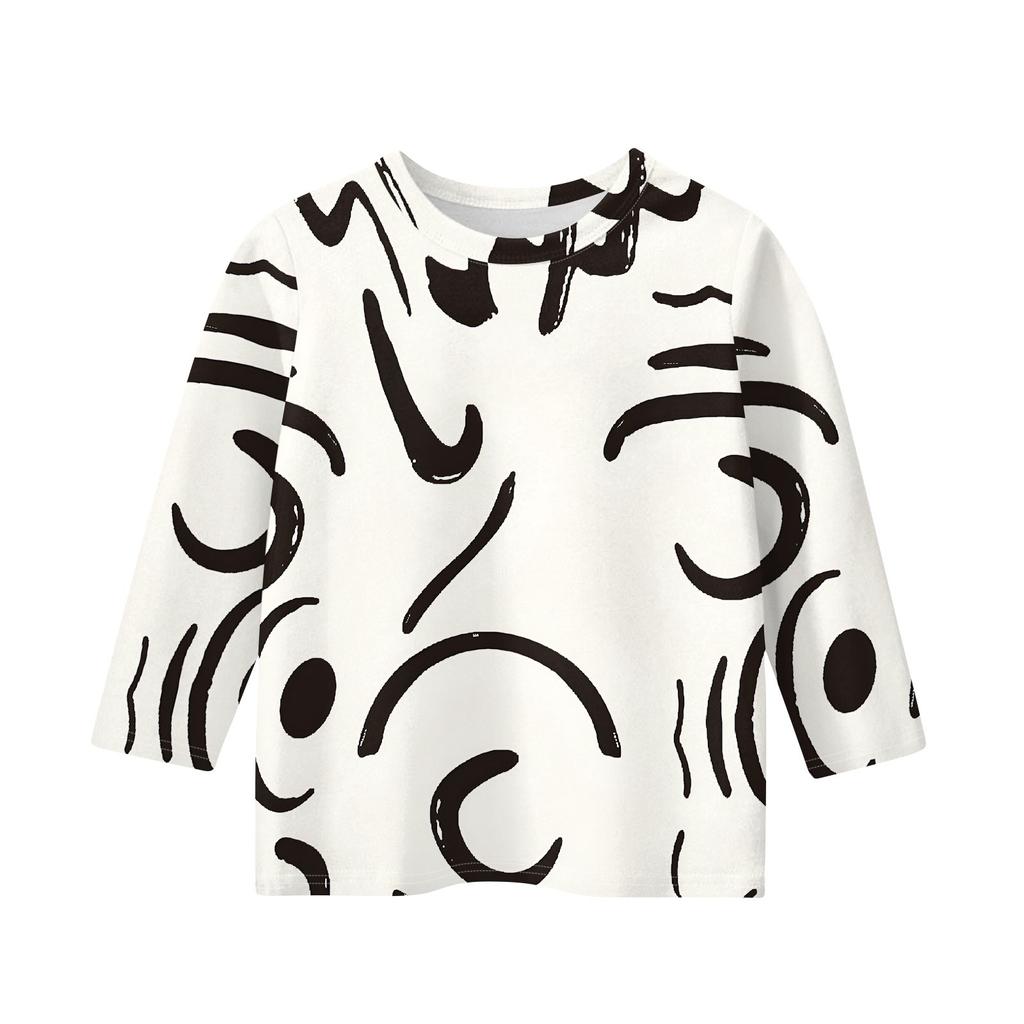 Children's 3/4 Sleeve Tops Casual  Print T Shirt Round Neck Pullover Blouse
