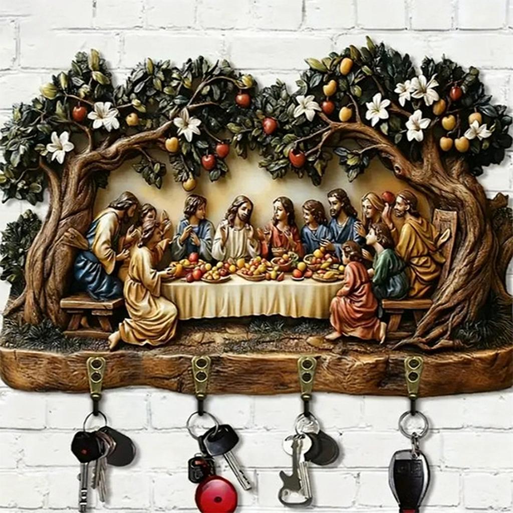 Wooden Multifunctional Home Key Holder, Wooden Keys Holder With Communion Theme, Religious Home Decor Wall Mount, Multifunctional Organizer With