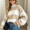 Contrasting Color Striped Pullover Knitted Sweater Top Women's Autumn and Winter New Semi-turtleneck Loose Sweater