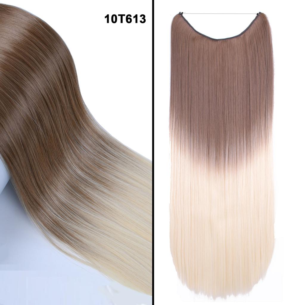 One Piece No Clips Hairpieces Ombre Color Elasticity Invisible Wire Fish Line Wavy Synthetic Hair Extension
