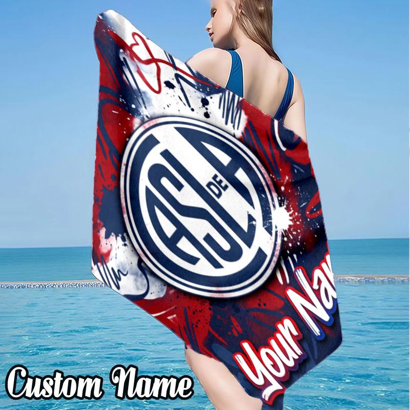 Custom Name Atlético San Lorenzo de Almagro Beach Towel - Soft, Ultra-Absorbent Microfiber, Lightweight, Perfect for Beach, Parties, Travel, Camping