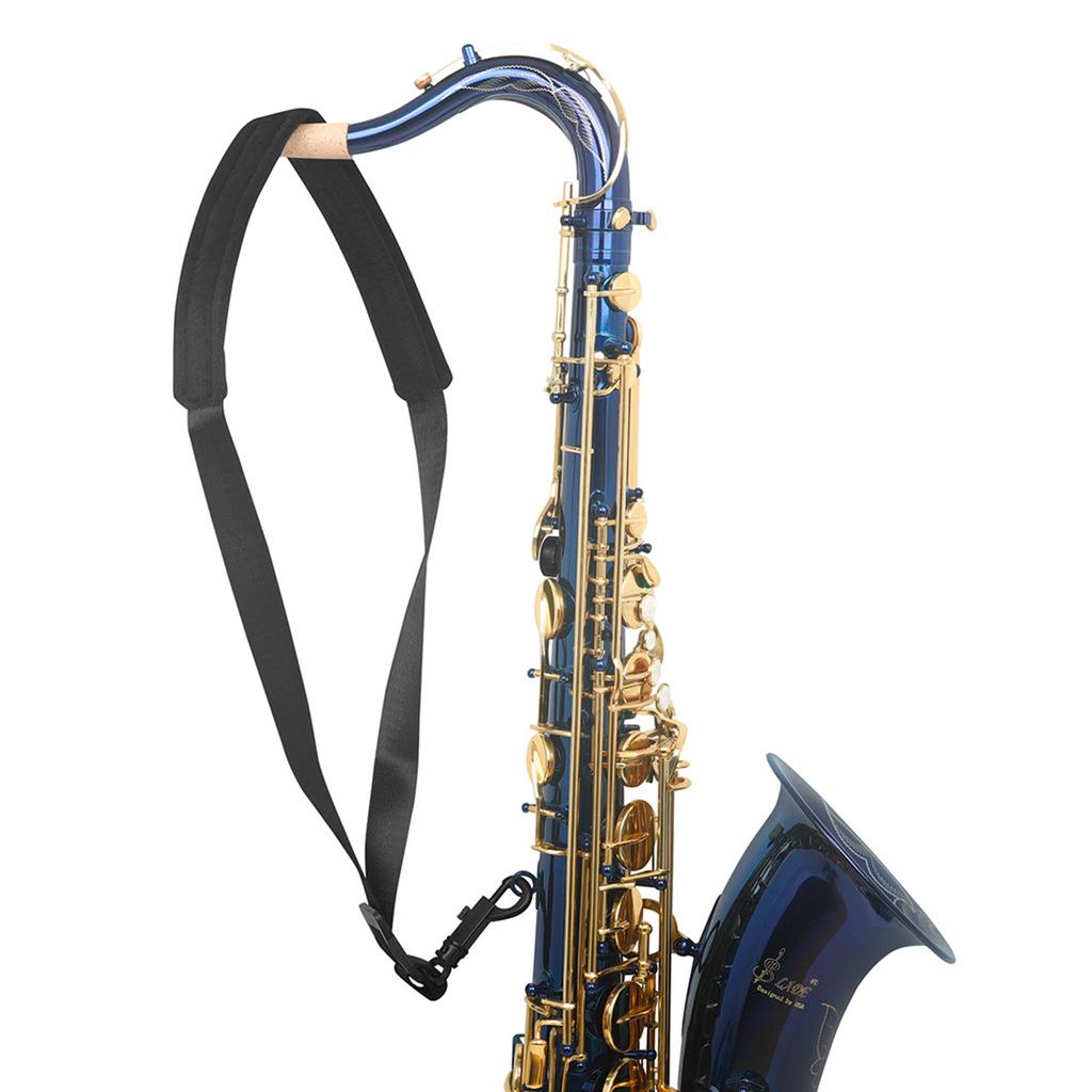 Saxofonový řemínek na krk s tlustým měkkým polstrovaným saxofonovým páskem s nastavitelnou přezkou Černý háček pro barytonový alt tenor soprán sax