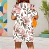 Women Plus Size White Round Neck Short Sleeve Floral Printed Top Pocket Shorts Two Piece Set