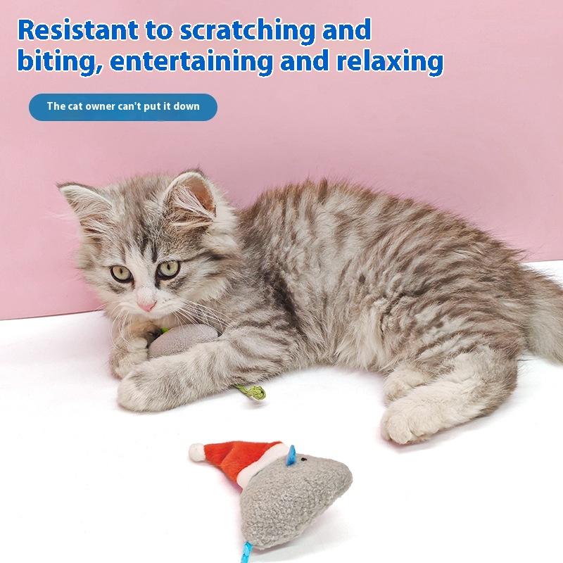 Cat Toy Mouse Christmas Hat Self-hi Cat Toy Colorful Plush Little Mouse Cat Toy