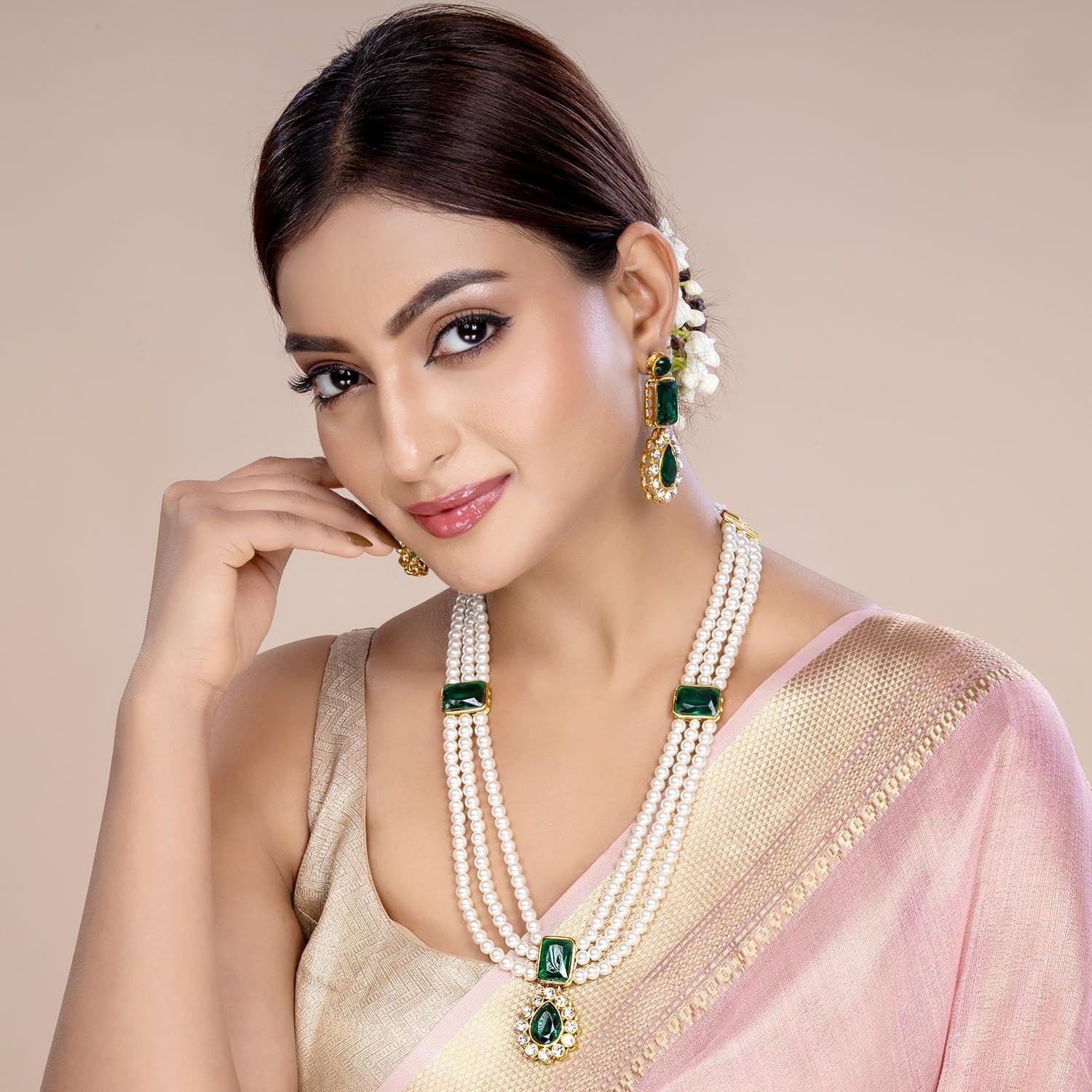 

Кристальное колье из искусственного жемчуга Кундан и набор украшений Подарок для женщин Onesize