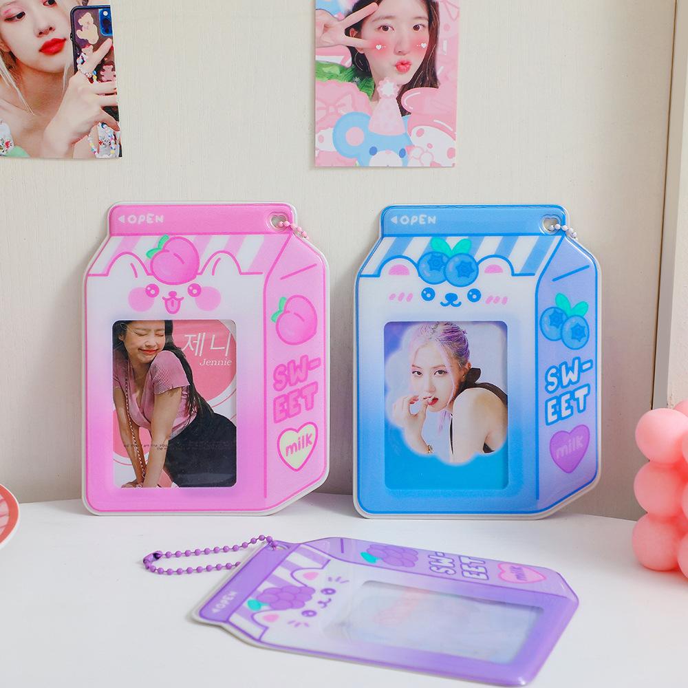 Kawaii Milk Bottle Pocard Holder 3inch Korea Card Set Cartoon Cute Po Star Chasing Student Girl Bus Card Storage