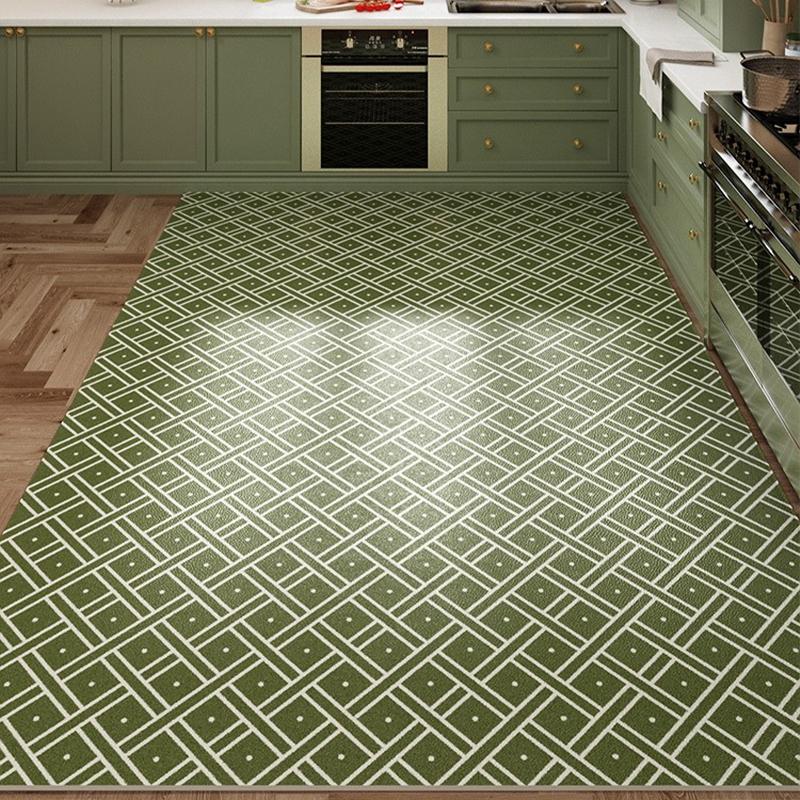 Carpet for Kitchen Household Non-slip Oil-proof Floor Mat Medieval Style Green Large Area Rug Waterproof Pvc Leather Foot Mats