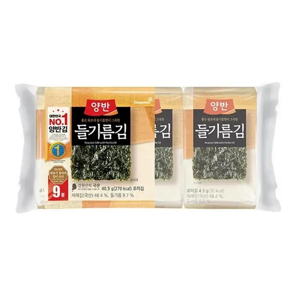 YangbanGim Roasted Laver with Perilla Oil 40.5g 9 Packs
