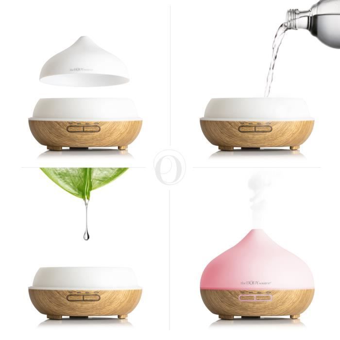 Diffuseur d'huiles essentielles &amp; humidificateur ultrasonique silencieux avec 7 led de couleurs - 300 ml the body source