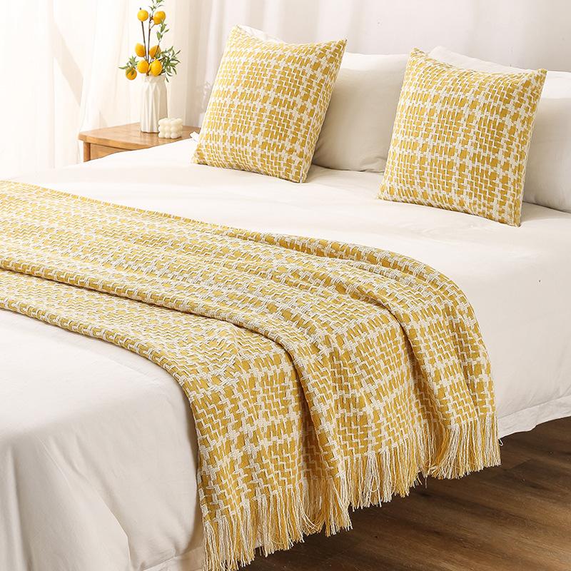 French Bed Cover Weaving Grid Bed Flag Hotel and Homestay Bed End Towel Living Room Sofa Background Decorative Blanket Multi Functional Bedding