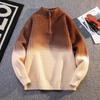 Men Gradient Half Zip Stand Collar Waffle Knit Sweater