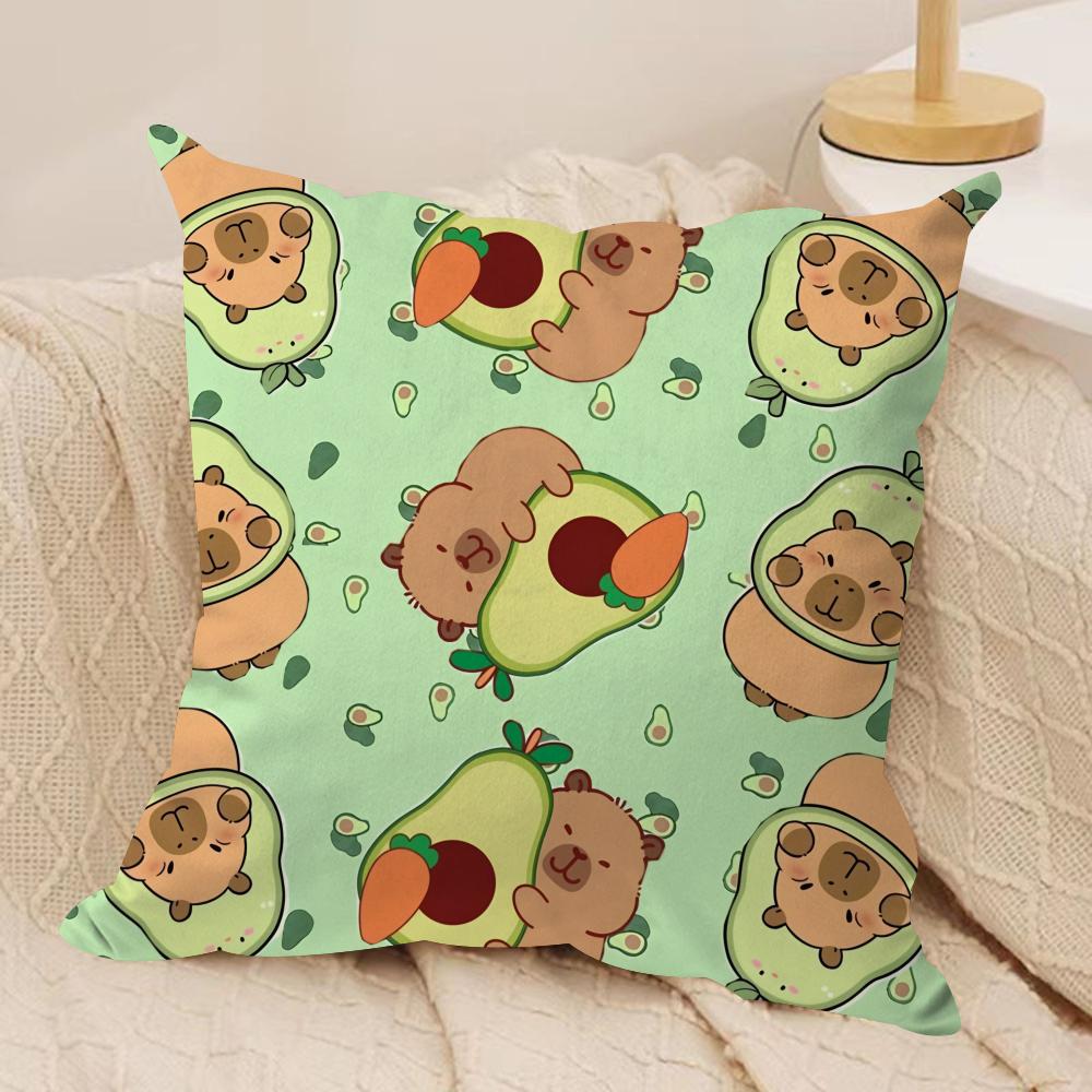 Capybara Cartoon Cute Cushion Cover Silky Short Plush Invisible Zipper Dustproof Sofa Pillow Case for Home Decor