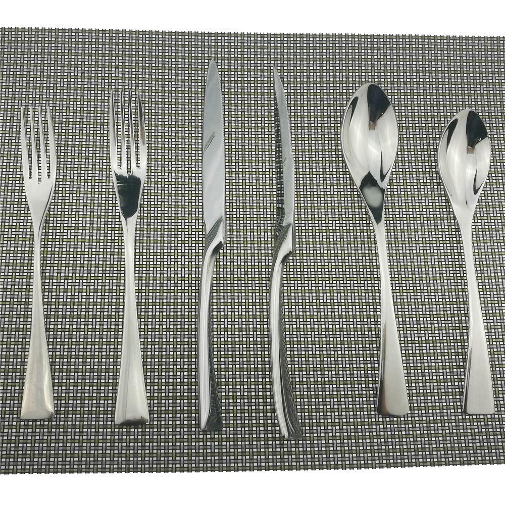 

JANKNG 24 шт., черная посуда из нержавеющей стали 18/10, зубчатый острый нож для стейка, набор столовых приборов, набор столовых приборов для 4 серебряный