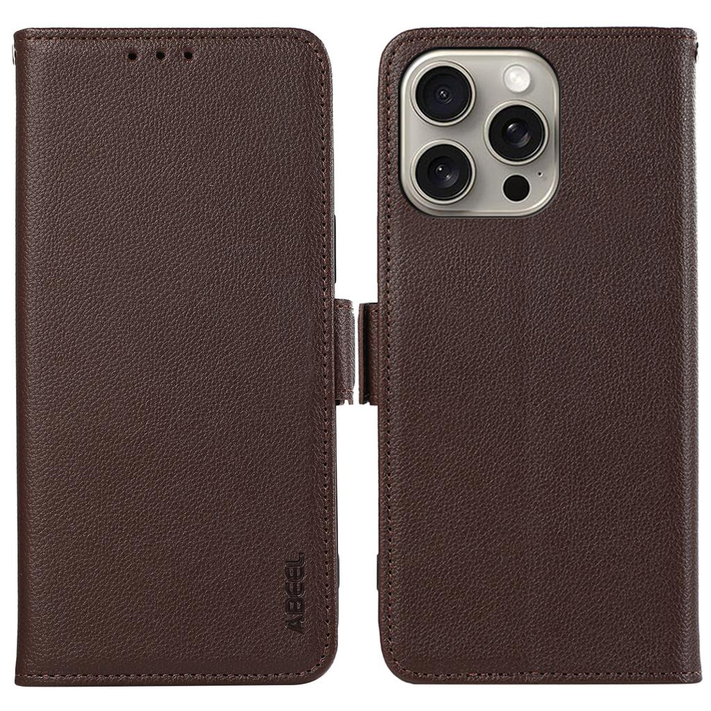ABEEL For iPhone 14 Pro Max Case PU Leather Litchi Texture RFID Blocking Card Holder Phone Cover