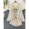 Vacation Style Embroider Cardigan Tassel Halter Cut-out Lace