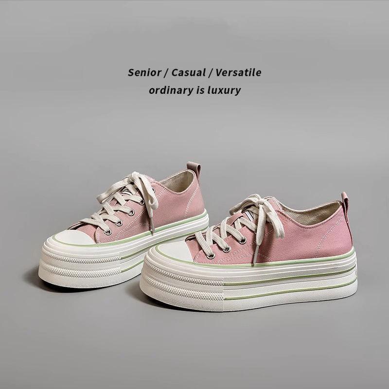 Thick-soled Heightening Breathable Canvas Shoes Women's Summer 2025 New Casual Versatile Thick-soled Heightening Sports Board Shoes