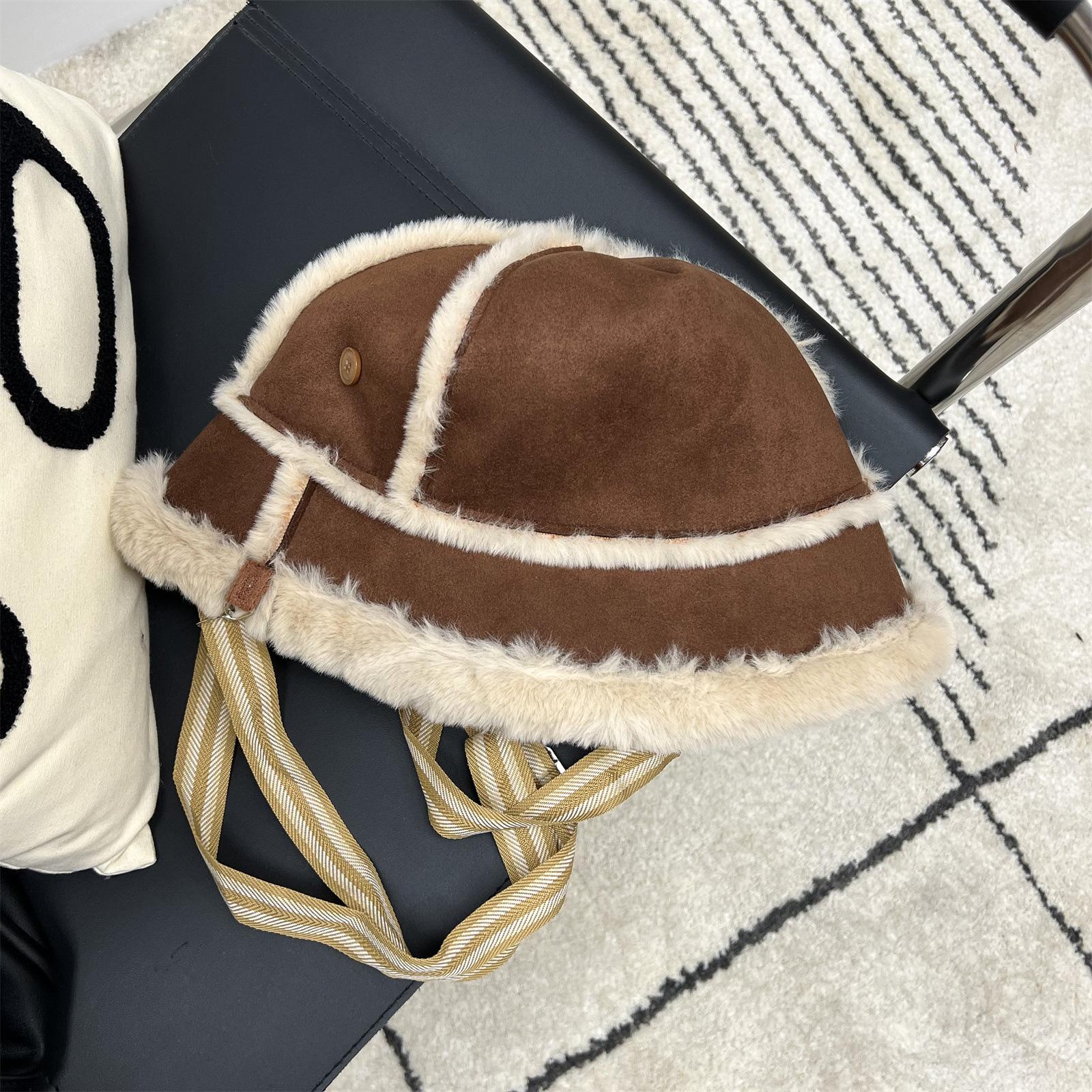 

Новая сумка шляпа осень и зима шляпа-ведро замшевая шляпа-котелок веревка для рюкзака плюшевая теплая шляпа четыре способа ношения коричневый