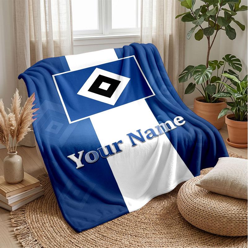 Hamburger SV Custom Name Text Flannel Blanket Soccer Logo Personalized Fleece Throw Blanket Special Gift For Sofa Bedroom Home