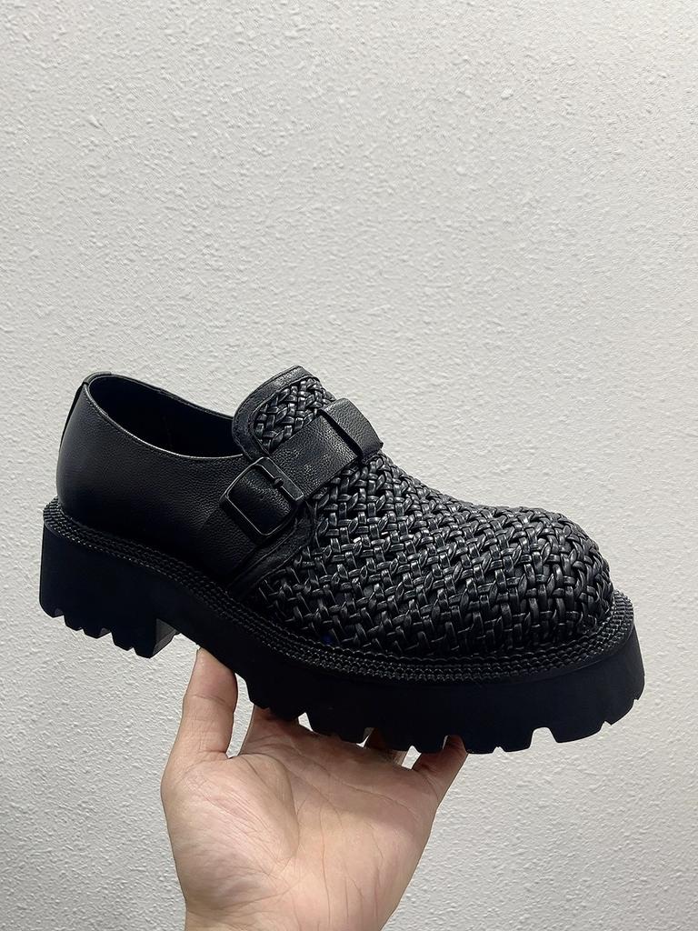 Men's 2025 Summer Big Head Business Hand-woven Leather Casual Leather Shoes High-end Atmospheric Thick-soled Derby Shoes