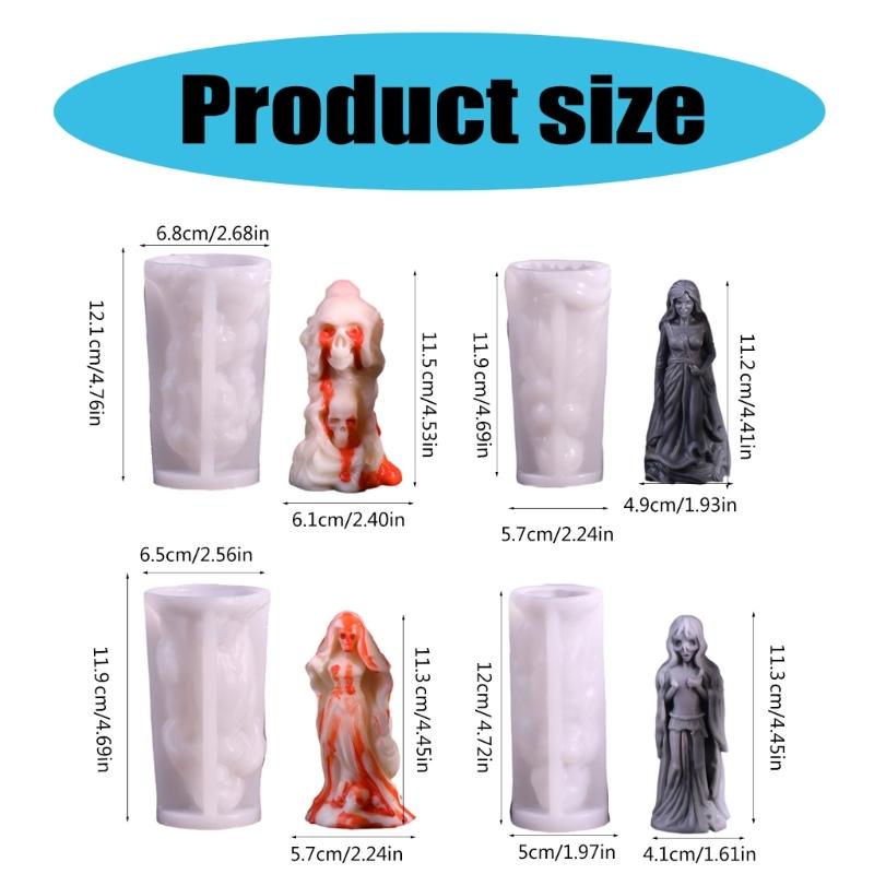 4Pcs Halloween Theme SIlicone Candle Molds Halloween Bride Silicone Candle Molds for Epoxy Resin, Halloween Decoration
