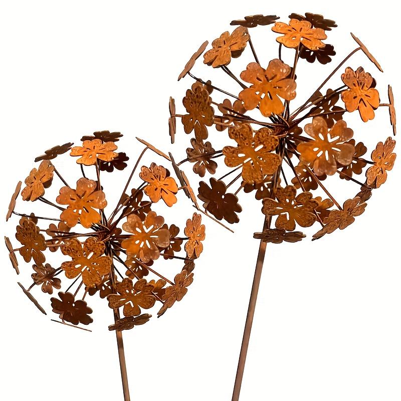 1 Set Vintage Löwenzahn Garten Skulpturen, 3D Kugel Blumenstäbe für die Gartengestaltung, Rustikale Metallpflanzenkunst mit manueller Blütenblattöffnung