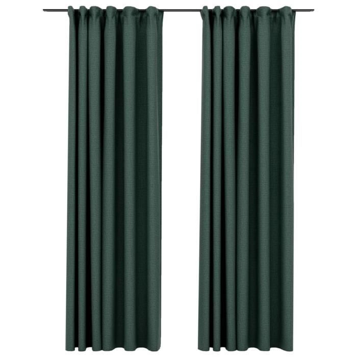 VidaXL Rideaux occultants aspect lin avec crochets 2pcs Vert 140x245cm