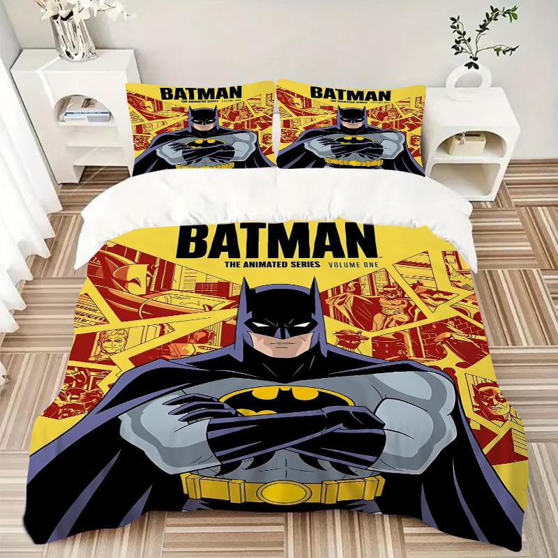 3pcs Batman Animated Series Bedding Set, Soft Polyester Duvet Cover and Pillowcases Machine Washable Seasons all suitable & Guest Room Decor259