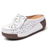 Damen Sandalen mit Höhenabsatz Plateau Loafers Rot Slipper zum Hineinschlüpfen Lässige Clogs Blume Leder Weiße Schuhe für Mutter