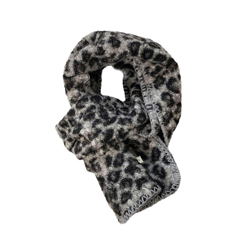 Scarf winter new high-end imitation thickened warm cashmere fluffy scarf leopard print scarf